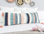 Chenille and Cotton Long Pillow for Bed,Striped Textured Boho Long Lumbar Throw Pillow Cover 14x36,Neutral Accent Decorative Extra Long Body Pillow Case for Couch Sofa Bedroom,Turquoise