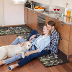 KIMODE Anti Fatigue Mats for Kitchen Floor 17"x47"+17"x29", Farmhouse Floral Kitchen Rugs Sets of 2, Cushioned Kitchen Floor Mats, Non Slip Standing Mat for Sink, Laundry, Office, Desk Black