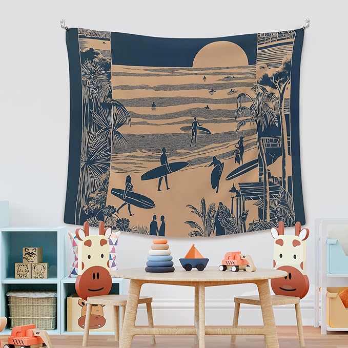 XLDLIOO Beach Coastal Trendy Wall Tapestry, Retro Surfing Summer Ocean Wall Tapestry Hanging for Bedroom Beach House, Beachy Ocean Tapestries Wall Decor Art for Dorm Living Beachy Room 50x60in