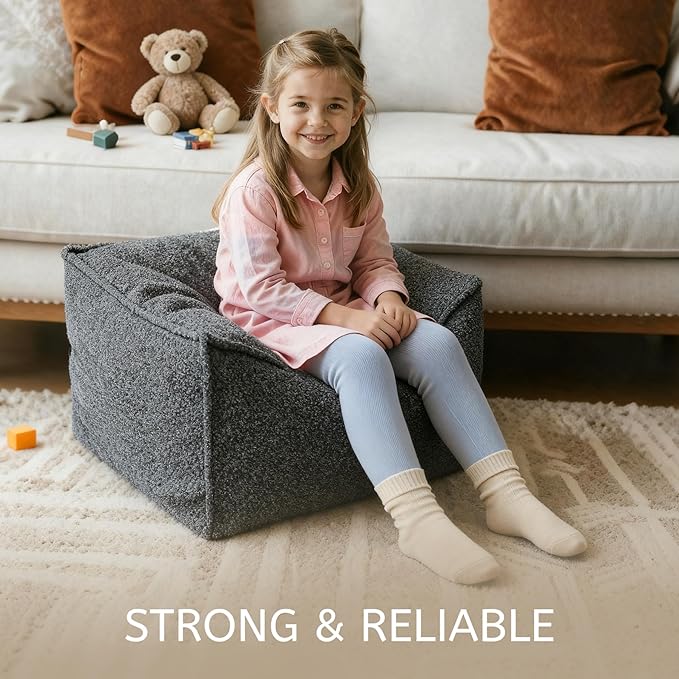 Square Boucle Pouf Ottoman Footrest, Soft & Lightweight Footstool with Foam Filling for Living Room & Bedroom, Laid-Back Lounge Style