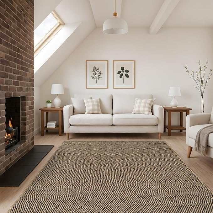 Easy Jute Rugs 4x6 Herringbone Natural Color Living Room Indoor Outdoor Area Rug for Patio and Kitchen Rug High Traffic Washable Easy to Clean Solid Boho Woven Design Carpet (4 x 6)