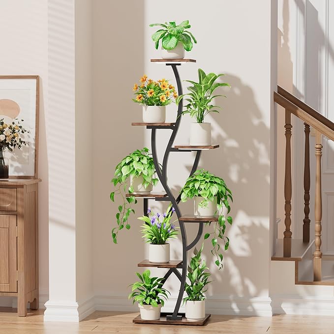 Plant Stand Indoor with Grow Lights - 58" Corner Plant Shelf Indoor, 7 Tiered Tall Lighted Plant Stand for Indoor Multiple Plants, Flower Stands Display Rack Holder for House, Patio, Black