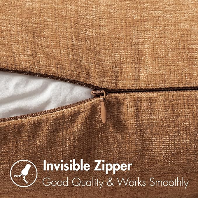 MIULEE Pack of 2 Brown Throw Pillow Covers 16x16 Inch Soft Chenille Pillow Covers for Sofa Living Room Couch Solid Dyed Cases
