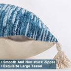 AmHoo Boho Throw Pillow Cover Decorative Bohemian Woven Tufted Striped Farmhouse with Tassels Textured Cushion Case Pillowcase Neutral for Sofa Couch Bed 18 x 18-Inch Sky Blue