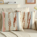 FUTEI Rust Beige Decorative Throw Pillow Covers 18x18 Inch Set of 2, Soft Tufted Striped Textured Accent Cushion Case,Boho Pillows for Couch Decor