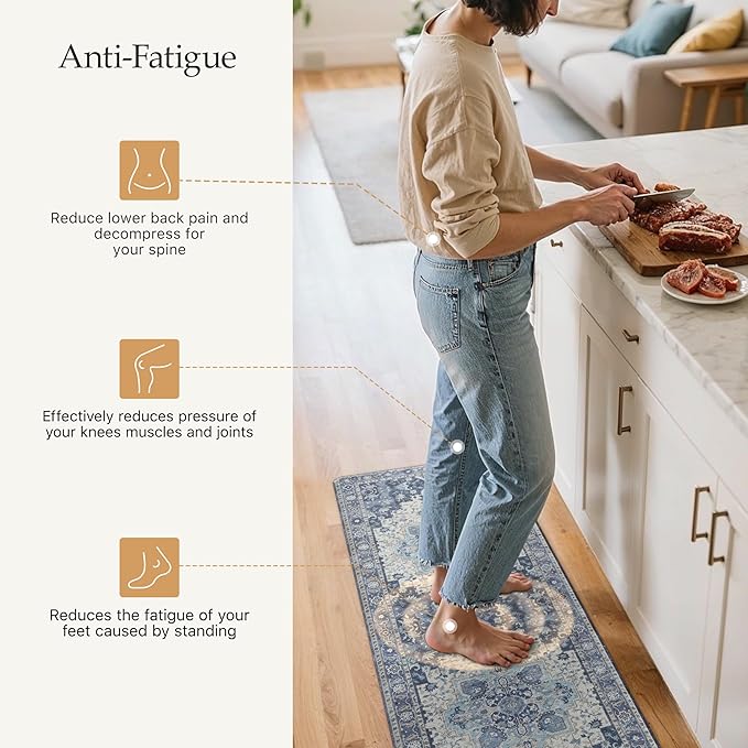 GENIMO Kitchen Mats for Floor 2PCs, Washable Anti Fatigue Mat for Cushioned, 17.3"x47"+17.3"x30", Waterproof Kitchen Rugs, Non Slip Comfort Standing Mat Rug for Home, Sink, Laundry, Soft Blue Violet