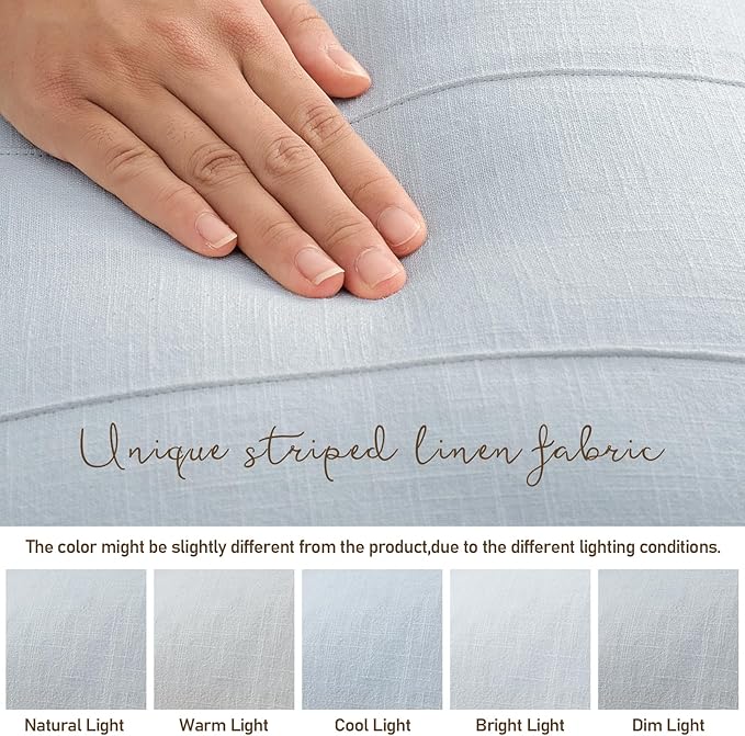 ZWJD Decorative Linen Throw Pillow Covers 16x16 Set of 2 Solid Handcrafted Striped Cushion Covers for Bed Soft Modern Farmhouse Neutral Pillowcase for Couch Bedroom Living Room Home Decor(Sky Blue)
