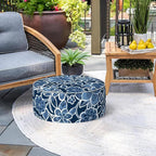 Indoor/Outdoor Inflatable Ottoman D21 x H9 inch, Round Footstool Inflatable Foot Rest Ottomans with Handle, Portable Ottoman Pouf for Patio, Garden, Camping, Home,Flower Navy