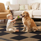 Checkered Jute Rugs, 6x9 Large Washable Outdoor Patio Rug, Living Room Bedroom Dining Room Indoor Carpet, Non Slip Modern Farmhouse Design Neutral Geometric Porch Classroom Mat, Black and Brown