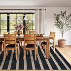 Lahome Elance Striped Easy Jute Outdoor Rug 8x10, Washable Living Room Patio Rug Black Indoor Outdoor Carpet, Farmhouse Geometric Non Slip Non Shedding Carpet for Office Backyard Dining Room
