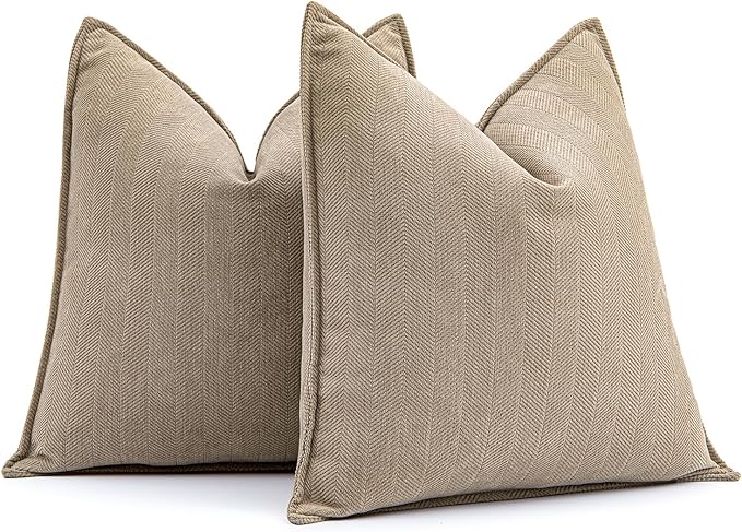 MIULEE Pack of 2 Khaki Decorative Pillow Covers 16x16 Inch Soft Chenille Luxurious Couch Throw Pillows Farmhouse Cushion Covers with Elegant Design for Sofa Bedroom Living Room Home Decor