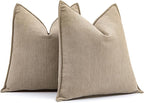 MIULEE Pack of 2 Khaki Decorative Pillow Covers 22x22 Inch Soft Chenille Luxurious Couch Throw Pillows Farmhouse Cushion Covers Euro Shams with Elegant Design for Sofa Bedroom Living Room Home Decor