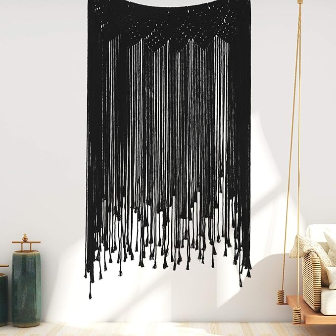 RLoncomix Macrame Wall Hanging Modern Chic Woven Wall Art Tapestry Boho Wedding Living Room Gallery Bedroom Wall Decoration, Black, 39"x 45"