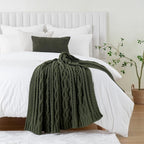 Battilo Olive Green Throw Blanket for Couch, Chunky Cable Knit Blanket, Woven Soft Cozy Chenille Throw Blanket for Bed, Sofa, Chair, Living Room, 51"x67"