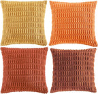 Fancy Homi Set of 4 Burnt Orange Fall Boho Decorative Throw Pillow Covers 28x28 Inch for Couch Bed Sofa, Aesthetic Modern Bohemian Room Decor, Fuzzy Fluffy Cozy Corduroy Textured Cushion Case 71x71cm
