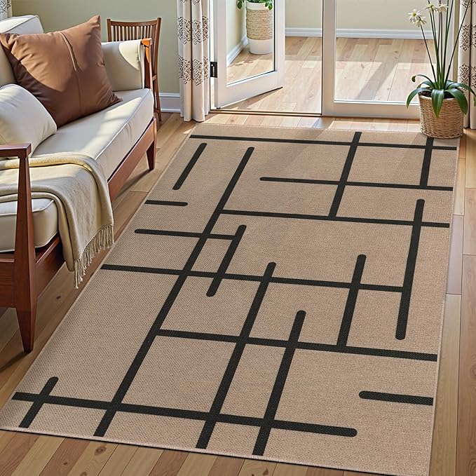 Tangsoo Easy Jute Rug 3x5 for Entryway,Non-Slip Washable Indoor Outdoor Stripe Door Carpet,Farmhouse Ultra Thin Small Throw Mat for Kitchen Bedroom Front Door Patio Blacony