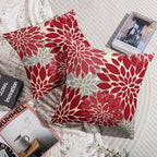 Red Christmas Pillow Covers 24X24 Inch Set of 2, Dahlia Flower Spring Summer Floral Cream Decorative Throw Pillow Covers Outdoor Modern Farmhouse Cushion Case for Home Couch Sofa Bed Decor