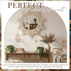 24" Boho Mirror Wall Decor Macrame Hanging Round Mirror with Wooden Beads Large Circle Sunburst Wall Decor for Bedroom Living Room Nursery Apartment Entryway Home Gift, Beige