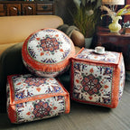 Unstuffed Pouf Cover Ottoman Footrest Bohemian Chenille Foot Stool Floor Bean Bag 20x8 Inches for Living Room Bedroom Home Decor (Orange, Round)