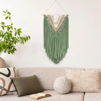 EOBTAIN Green Macrame Wall Hanging Boho Home Decor,Handmade Craft Handwoven Tapestry for Gallery Nursery Living Room,Natural Cotton Cord and Wood Beads Tassel Bohemian Art Decoration,30 Inch