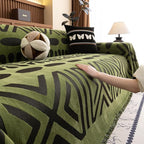 VClife Bohemian Green and Black Couch Cover Western Aztec Sofa Cover for 3-4 Cushion Couch Sofa Washable Chenille Sofa Slipcover Boho Non Slip Geometric Couch Covers for Sectional Sofa 71''x150''