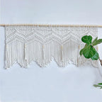 Macrame Doorway Curtains Wall Hanging Window Curtain Panels Closet Room Divider Boho Wedding Decor Backdrop Macrame Valance Boho Kitchen Valance (Ivory White, 52''W x 21.6''H)