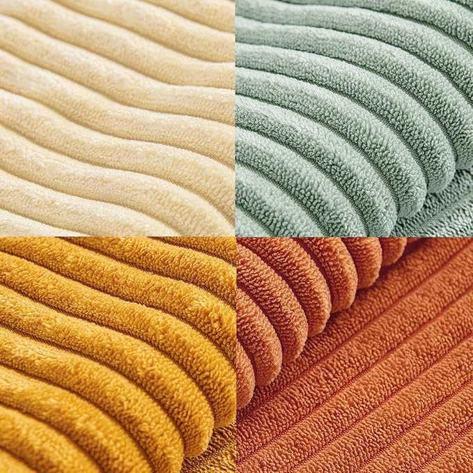 MIULEE Teal Orange Decorative Throw Pillow Covers 18x18 Inch Set of 4 Boho Corduroy Striped Cushion Cases Modern Farmhouse Patchwork Pillow Cases for Couch Sofa Bedroom Home Decor