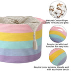 115L Large Blanket Basket,23.6" L x 23.6" W x 15.7" H Rope Woven Baskets with Handles, Toys Storage Bins,Laundry Basket Perfect for Living Room, Nursery,Bedroom,Home Organization,Colorful