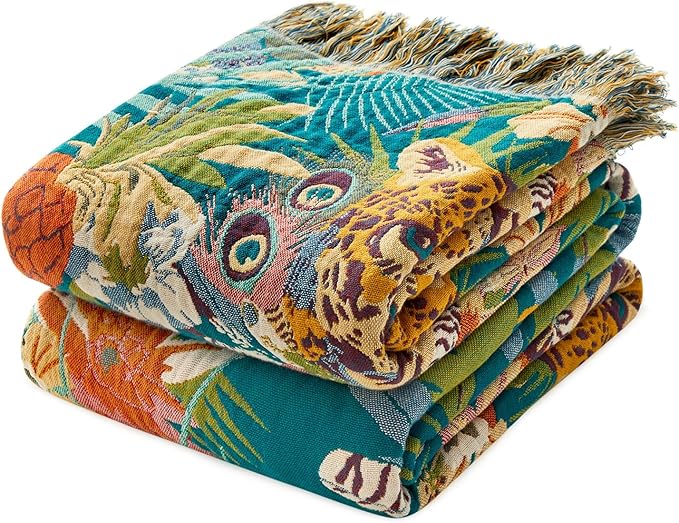MSGKV Throw Blanket for Couch Cotton Leopard Animals Blanket 50"x60" Sofa Chair Blankets Muslin Spring Breathable All Seasons Lightweight Farmhouse Blankets Home Decor