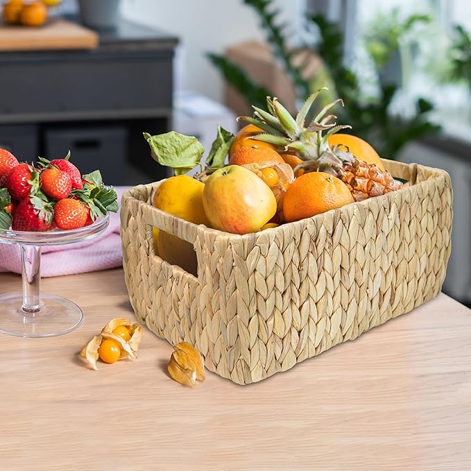 HOMESTEAD Water Hyacinth Storage Baskets, Rectangular Wicker Baskets for Bedroom, Living Room, Bathroom, Shelves - Set of 3