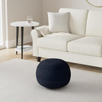 Urban Lifestyle Round Knit Pouf - Hand Woven Cotton, Navy