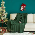 MIULEE Dark Green Knitted Throw Blanket for Couch Boho Textured Cozy Woven Blanket with Tassels for Sofa Chair Bed Living Room Acrylic Wave Pattern 60"x80"