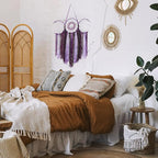 ANROYE Purple Triple Moon Goddess Macrame Wall Hanging, Boho Wiccan Crescent Dream Catcher, Bohemian Dreamcatcher for Women,Woven Pagan Tapestry Decor for Bedroom Witch Decoration