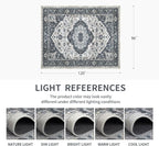 8x10 Vintage Washable Area Rug for Living Room,Low Pile Non Slip Carpet Non-Shedding Large Area Rug Soft Indoor Stain Resistant Rug Floral Print Mat for Bedroom Dining Room Blue Beige