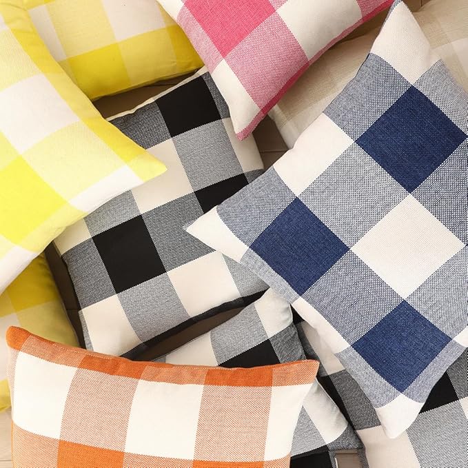 CARRIE HOME Yellow Plaid Throw Pillow Covers 20x20 Set of 2, Light Yellow Outdoor Checkered Decorative Couch Pillow Covers 20 x 20, Front and Back Porch Decor Pillows for Patio Furniture