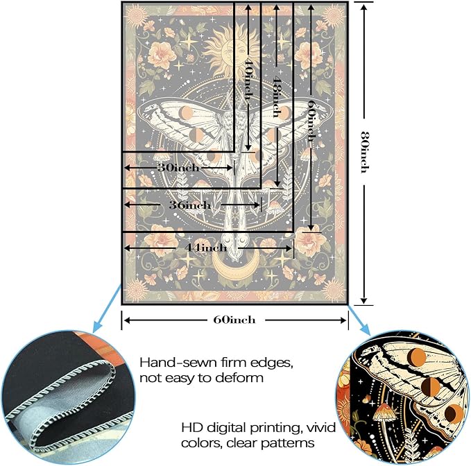 Aipon Orange Moth Tapestry Boho Retro Floral Flowers Tapestries Aesthetic Vintage Mushroom Tapestries for Bedroom Indie Small Tapestry Wall Hanging for Living Room Dorm (30'' × 40'', Orange)