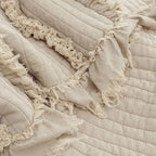 Ultra Soft Pre-Washed Quilted Boho Beige King Size Blankets for Bed, Ruffle Fringed Decorative Throw, Stone Washed Chic Rustic Blanket for Sofa Couch Bed, 104"*90"