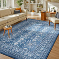 Lessymo 5x7 Area Rugs for Living Room, Machine Washable Non Slip Rug, Soft Low Pile Carpet for Bedroom Dining Home Office, Vintage Blue/White Distressed Floral Floor Mat