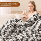 L'AGRATY Chunky Knit Blanket Throw: 60''x80'' Chenille Chunky Knitted Throw Blankets for Twin Bed Couch - Handmade Thick Cable Knit Blanket - Large Crochet Rope Blankets for Home Decor