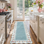 Lahome Floral Blue 2x6 Runner Rug for Hallway,Scalloped Washable Rug Runner Non Slip Kitchen Rugs Ultra-Thin Stain Resistant Boho Carpet Runner for Laundry Bathroom Bedroom Ariele