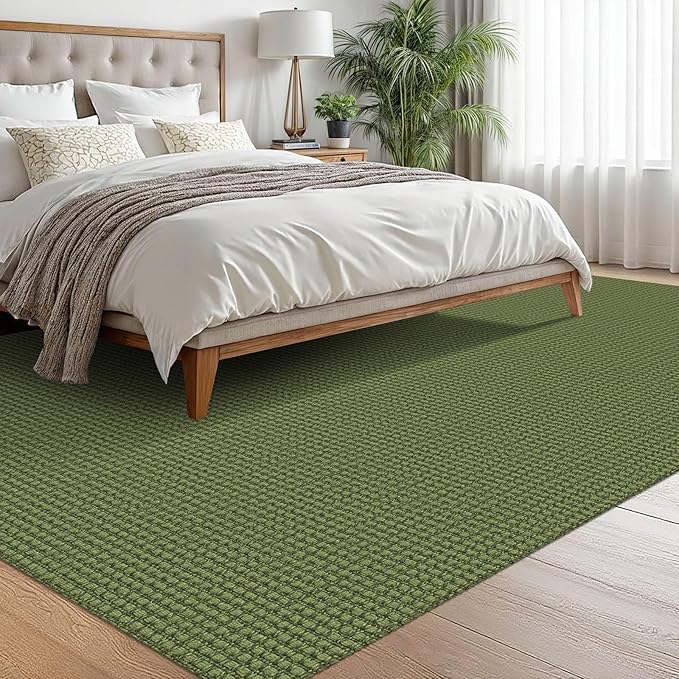EARTHALL Woven Area Rugs 6x9 Ft Washable Living Room Rugs Non Slip Rubber Backed Dining Room Rug Braided Bedroom Rugs Indoor Floor Carpet for Living Room, Bedroom, Dining Room, Green