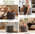 Thgonwid Corduroy Stuffed Round Pouf Ottoman, Foot Stool with One-Piece Cut High-Density Memory Foam, Furry and Fluffy Footstool, Compact Pouf Footrest for Living Room Bedroom, 17"x13", Deep Grey