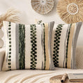 ANRODUO Pack of 2 Boho Decorative Throw Pillow Covers 18x18 Farmhouse Cushion Case Striped Chenille Pillow Cases Square Pillow Covers Accent Neutral Pillowcase for Sofa Couch Bed, Dark Green Stripe