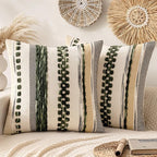 ANRODUO Pack of 2 Boho Decorative Throw Pillow Covers 20x20 Farmhouse Cushion Case Striped Chenille Pillow Cases Square Pillow Covers Accent Neutral Pillowcase for Sofa Couch Bed, Dark Green Stripe