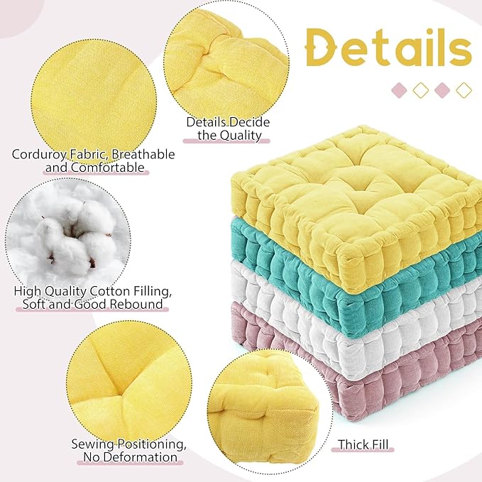 Jerify Floor Pillow Cushions Large Round Square Large Meditation Floor Pillow for Classroom Adult Meditation Picnic Party Seating Learning Daycare School(Square,Mixed Pink,4 Pcs)