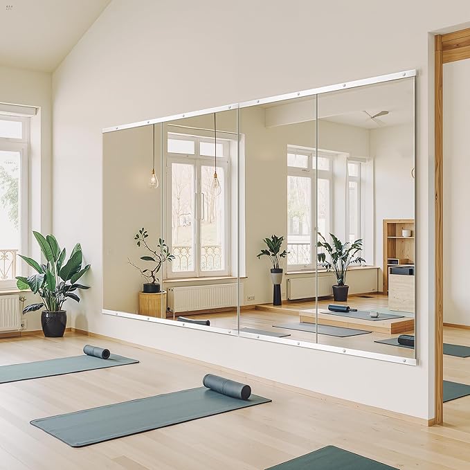 Home Gym Mirror for Wall,56x28x2PCS Full Length,Glass Frameless Body Large Mirror for Home Gym,Workout,Bedroom,Garage(Silver)