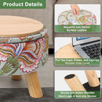 Round Storage Ottoman with Reversible Tray Lid, 12.7 "W x 10.6 "H Upholstered Footrest Pouf with Anti-slip & Scratch-resistant Foot Pads, Stain-Resistant Fabric Pouf, for Living Room, Bedroom, Dorm