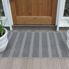 LIVEBOX Easy Jute Indoor Outdoor Rug 3x5 Front Porch, Washable Outdoor Rugs for Entryway, Gray Striped Geometric Rug for Living Room, Non Slip Carpet Door Mat for Front Door, Patio, Kitchen, Bedroom