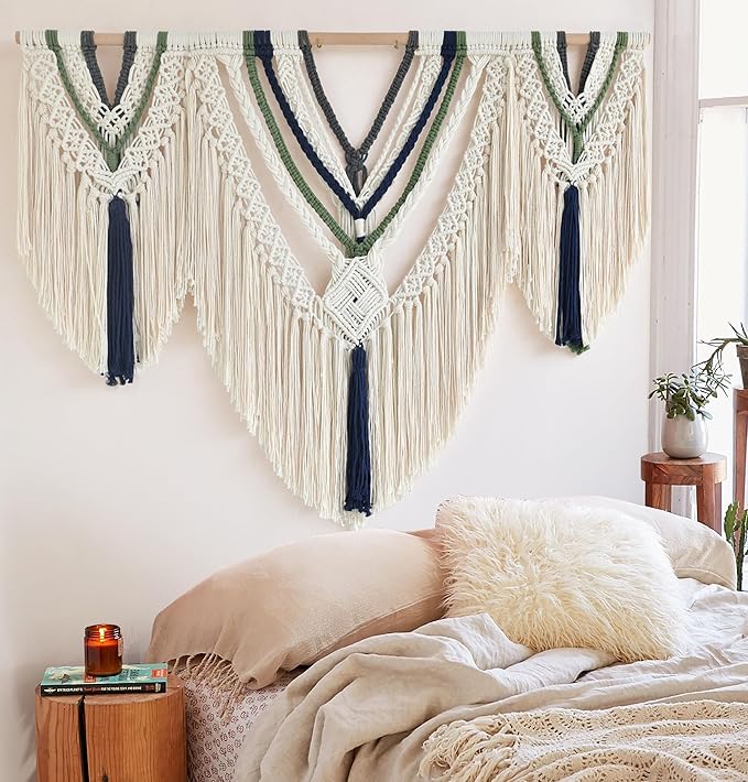 Jakalin Large Macrame Wall Hanging Boho Wall Decor 47" W x 35" L Handmade Craftmanship Yarn Wall Art For Bedroom Living Room Scandinavian Home Decor