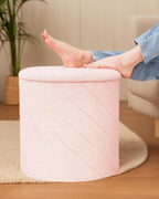 B FSOBEIIALEO Ottoman with Stroage, Boucle Round Storage Ottoman with Tray,Foot Rest Stool for Dorm Room, Living Room Pink, 16.93"x16.93"x17.72"